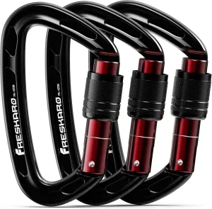 FresKaro 4inches 25kN-5621lbs Climbing Carabiners, UIAA CE Certified, Screw Lock, 7075 Aluminium, Lightweight, Rust Proof, for Mountaineering, Rappelling etc., Multi-Colors