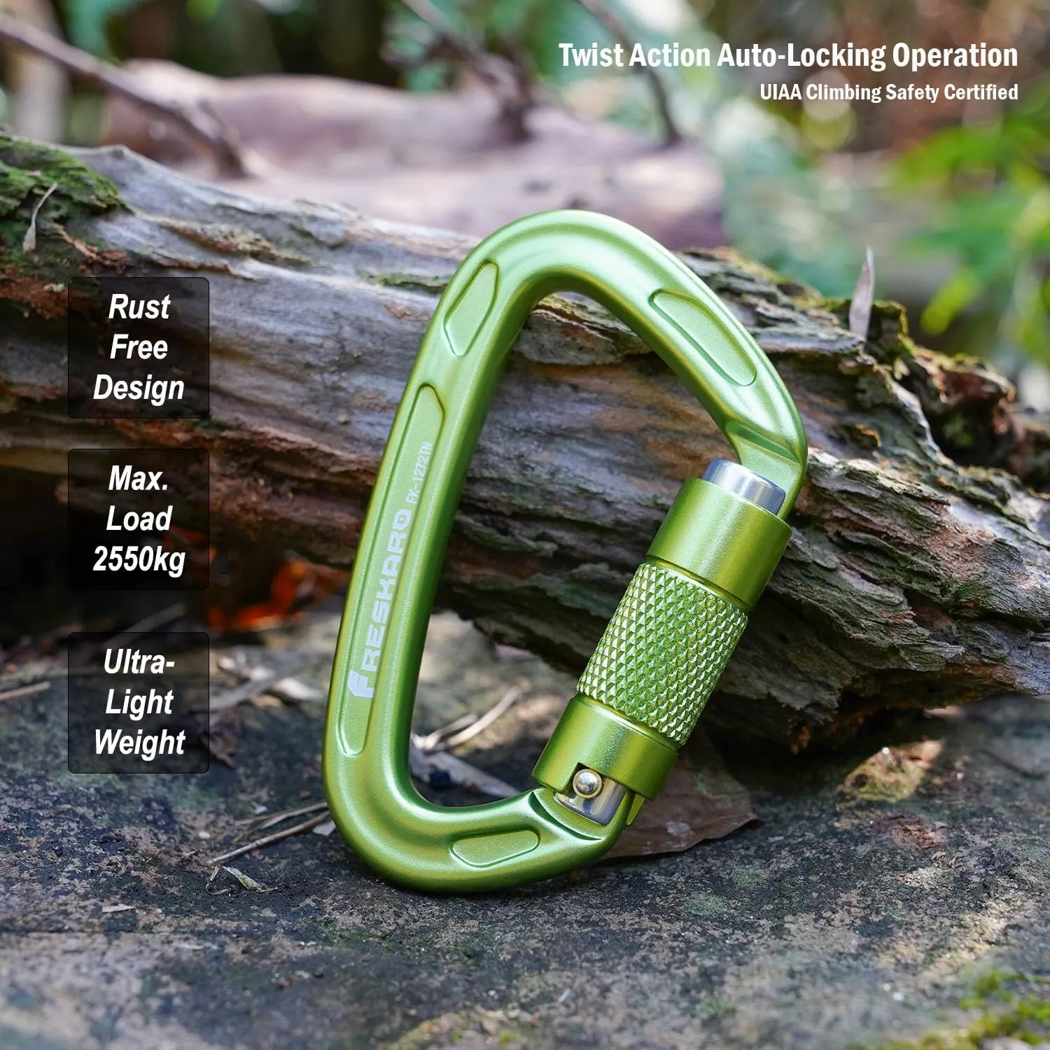 FresKaro 4inches 25kN-5621lbs Climbing Carabiners, UIAA CE Certified, Twist Auto Locking, Made of 7075 Aluminium, Lightweight, Rust Proof, for Mountaineering, Rappelling etc., Multi-Colors