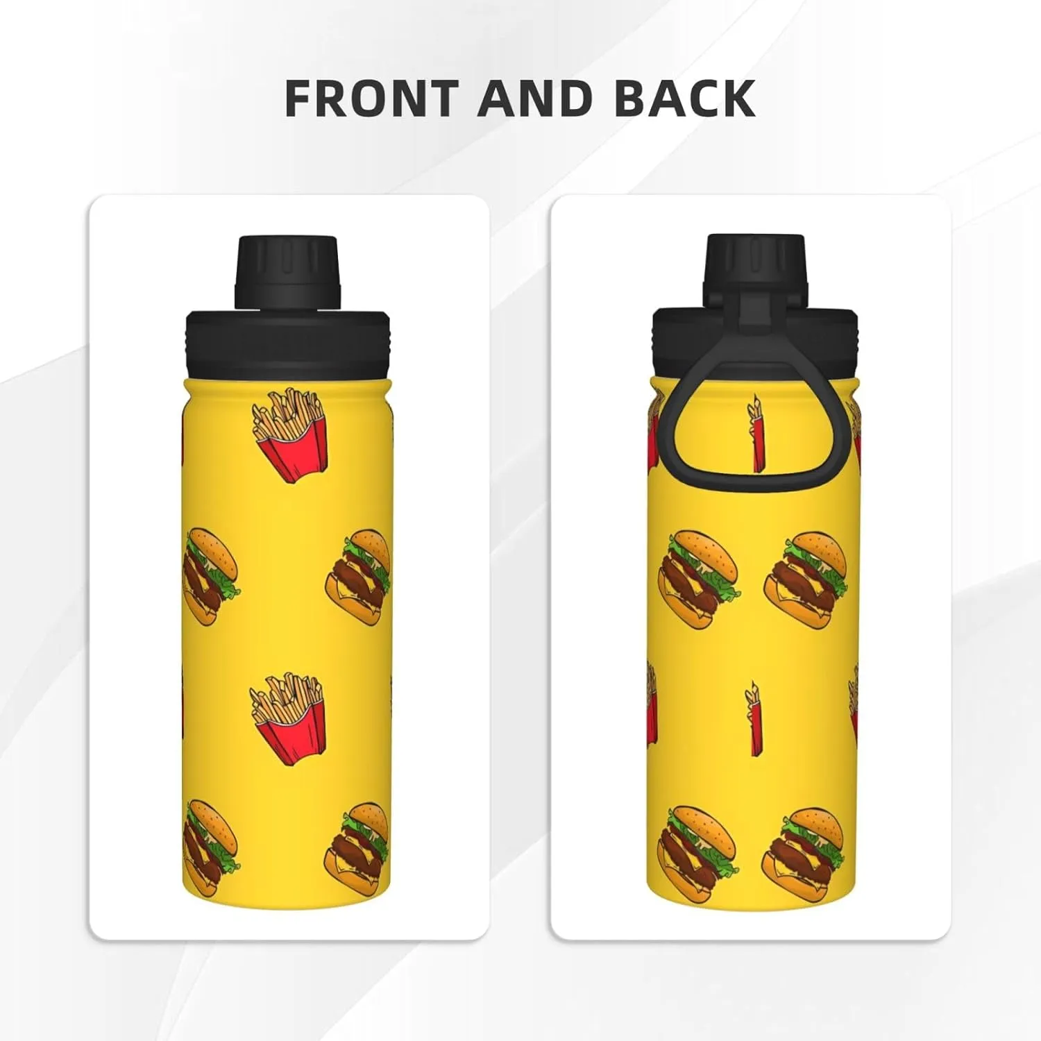 Fries and Hamburger Sports Water Bottle 18 Oz Stainless Steel Sports Insulated Kettle for Travel Outdoor Gym