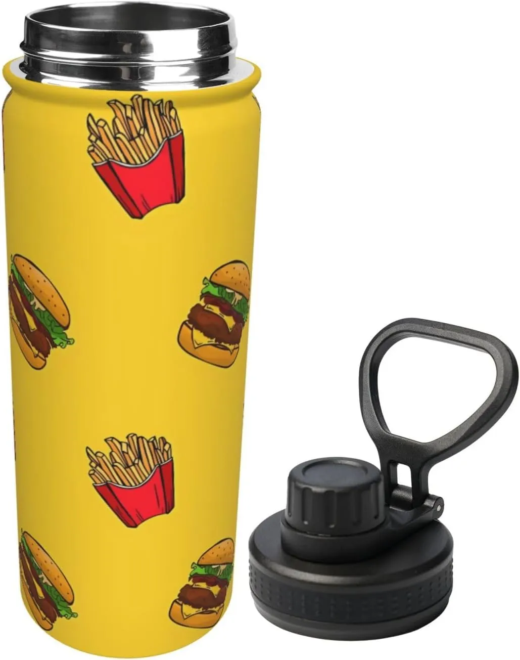 Fries and Hamburger Sports Water Bottle 18 Oz Stainless Steel Sports Insulated Kettle for Travel Outdoor Gym