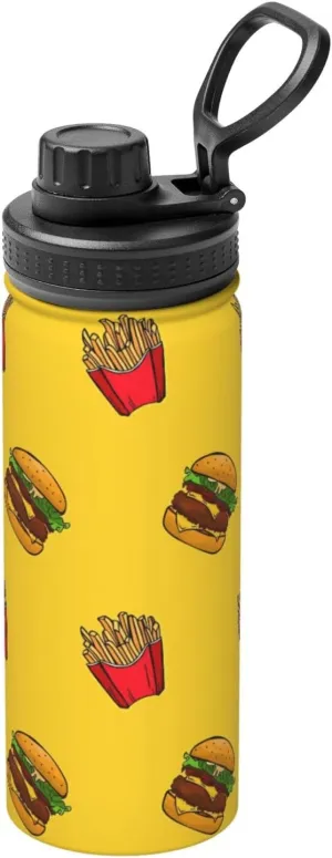 Fries and Hamburger Sports Water Bottle 18 Oz Stainless Steel Sports Insulated Kettle for Travel Outdoor Gym