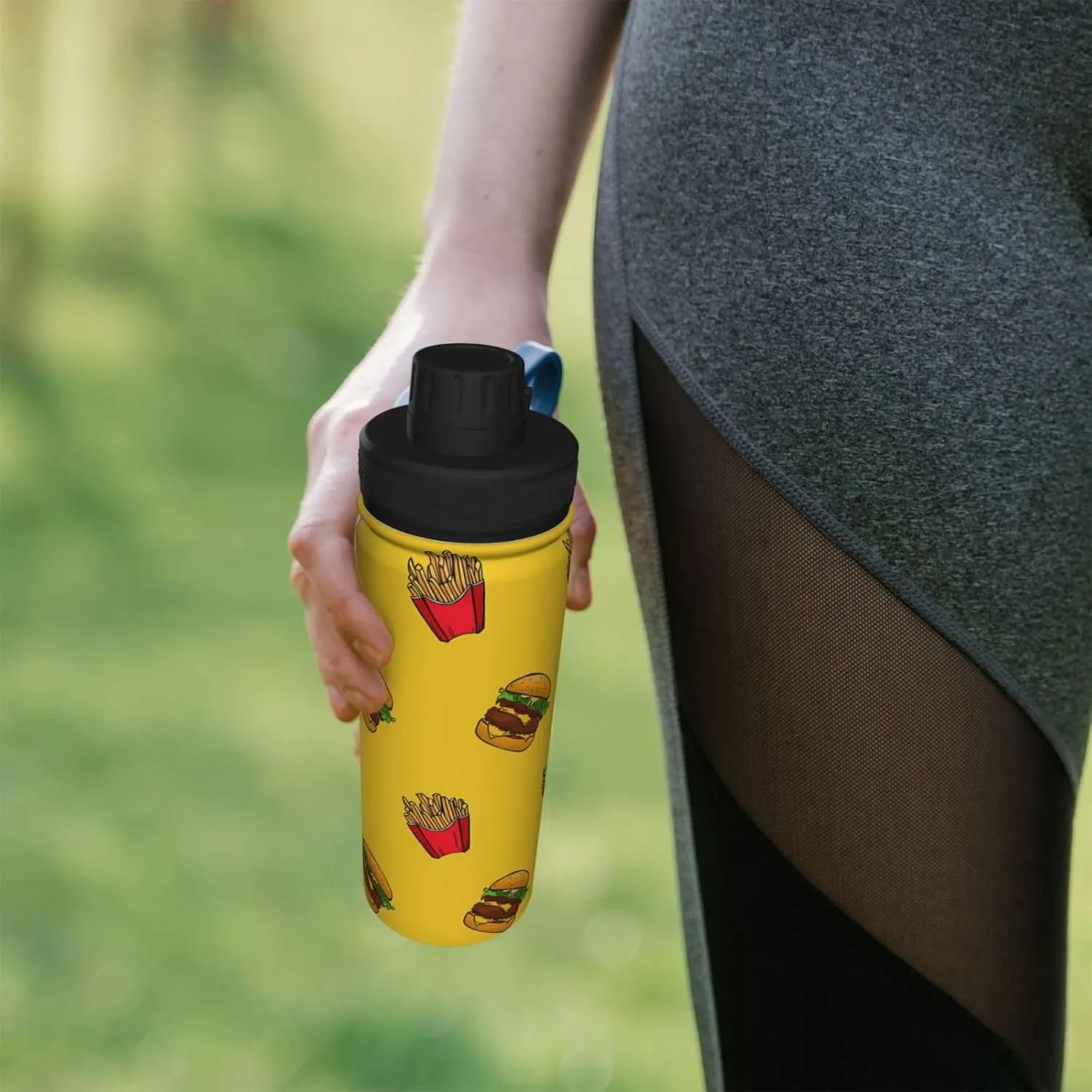 Fries and Hamburger Sports Water Bottle 18 Oz Stainless Steel Sports Insulated Kettle for Travel Outdoor Gym