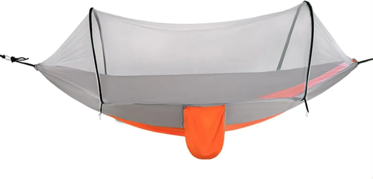 Full Coverage Zippered Portable Anti-Rollover Mosquito net Hammock with Strong Load-Bearing Capacity, Perfect for Backpacking and Hiking(Orange,260 * 140cm)