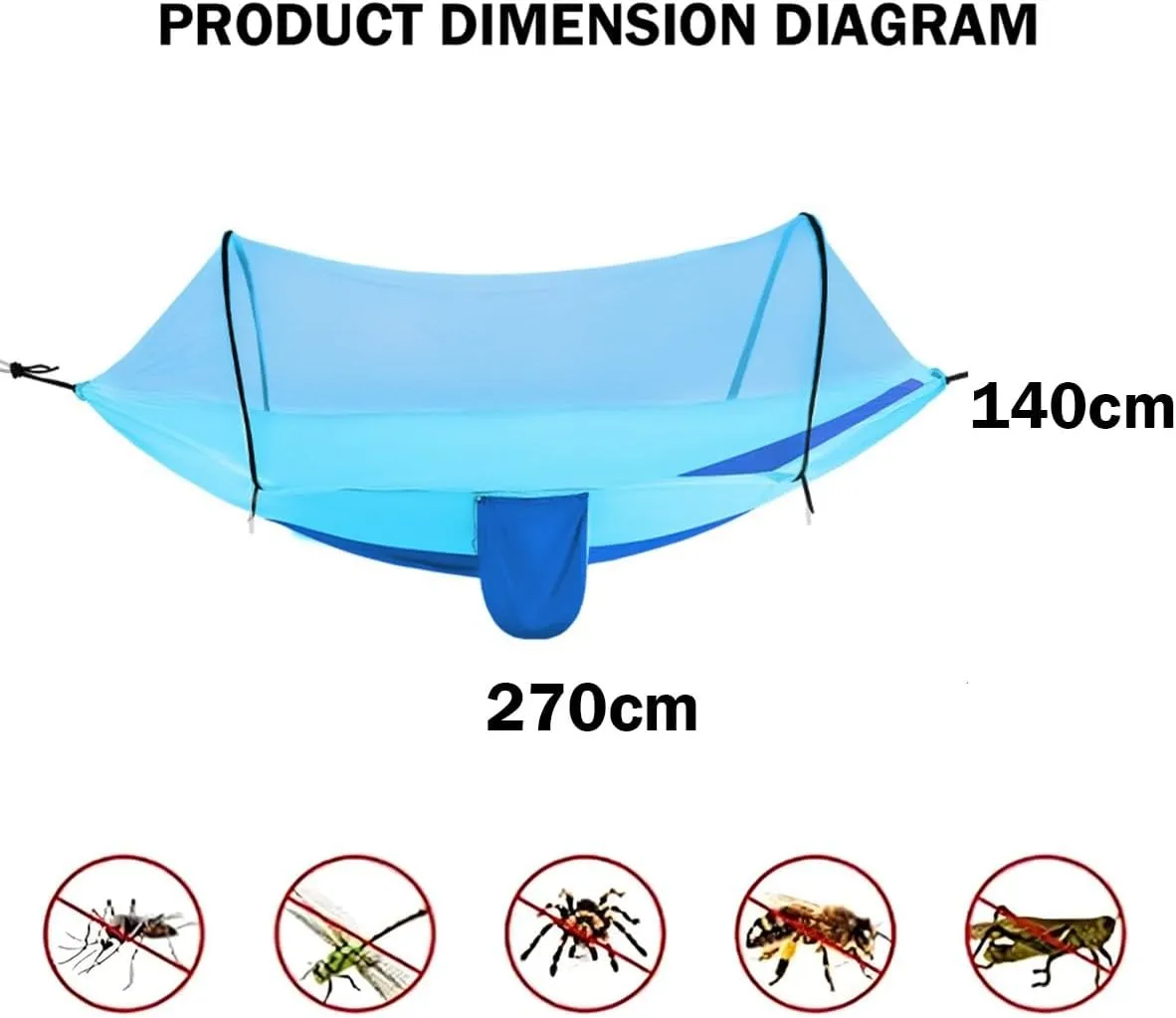 Full Coverage Zippered Portable Anti-Rollover Mosquito net Hammock with Strong Load-Bearing Capacity, Perfect for Backpacking and Hiking(Orange,260 * 140cm)