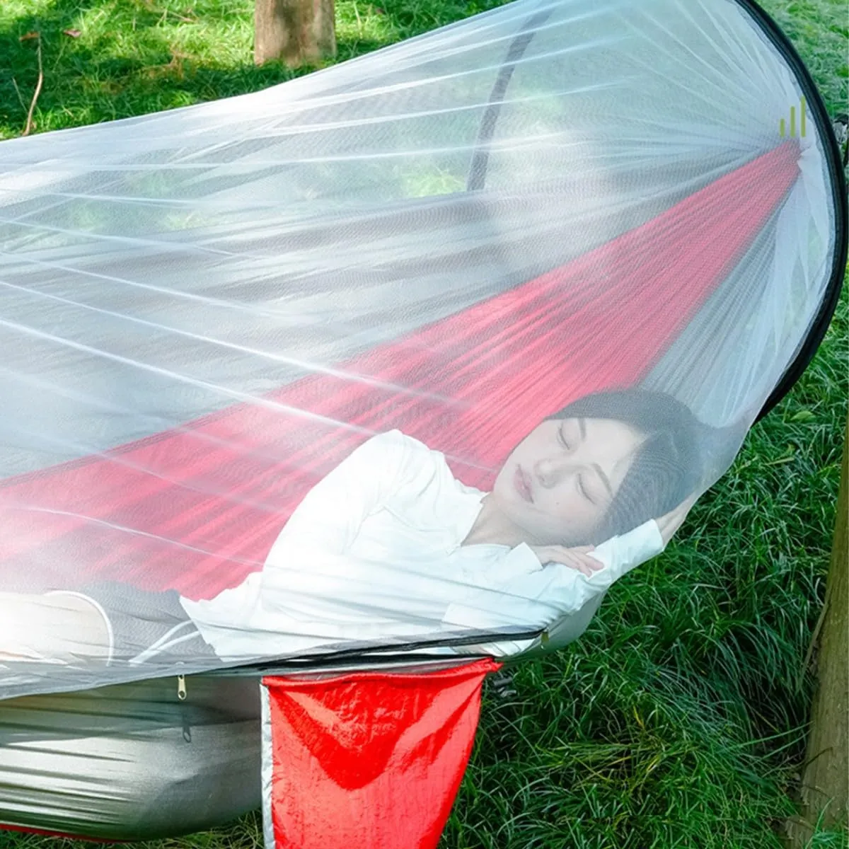 Full Coverage Zippered Portable Anti-Rollover Mosquito net Hammock with Strong Load-Bearing Capacity, Perfect for Backpacking and Hiking(Orange,260 * 140cm)