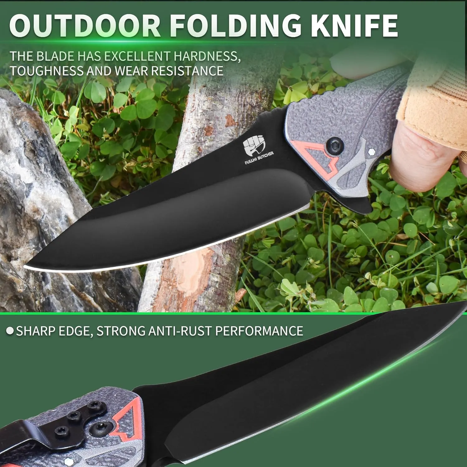 FULLHI Folding Pocket Knife multistyle Aluminum full color raised 3D handles Small Knife with Carabiner Clip for Sharp Camping Survival Hiking Knives (3.7 Inch)