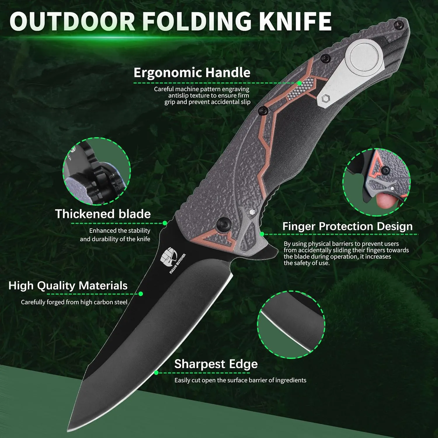 FULLHI Folding Pocket Knife multistyle Aluminum full color raised 3D handles Small Knife with Carabiner Clip for Sharp Camping Survival Hiking Knives (3.7 Inch)