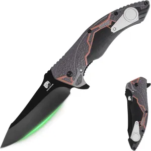 FULLHI Folding Pocket Knife multistyle Aluminum full color raised 3D handles Small Knife with Carabiner Clip for Sharp Camping Survival Hiking Knives (3.7 Inch)