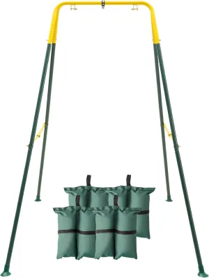 FUNLIO Foldable Swing Stand for Kids with 4 Sandbags, Heavy Duty Metal A-Frame Indoor/Outdoor for Backyard, Suitable Most Toddler/Baby Jumper/Hammock Chair - Green