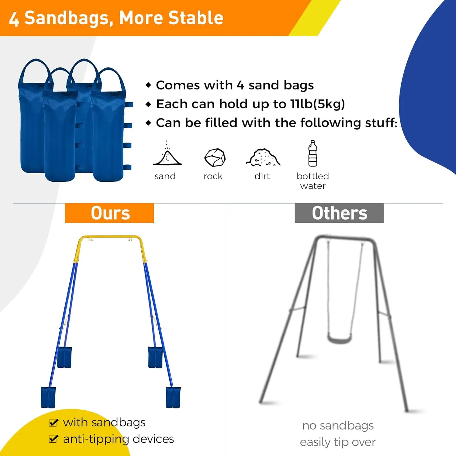 FUNLIO Foldable Swing Stand for Kids with 4 Sandbags, Heavy Duty Metal A-Frame Indoor/Outdoor for Backyard, Suitable Most Toddler/Baby Jumper/Hammock Chair