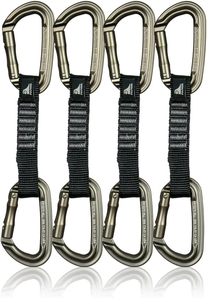 Fusion Climb 4-Pack 12cm Tactical Military Rescue Quickdraw Set with Contigua Straight Gate Brown/Contigua Straight Gate Brown Carabiners
