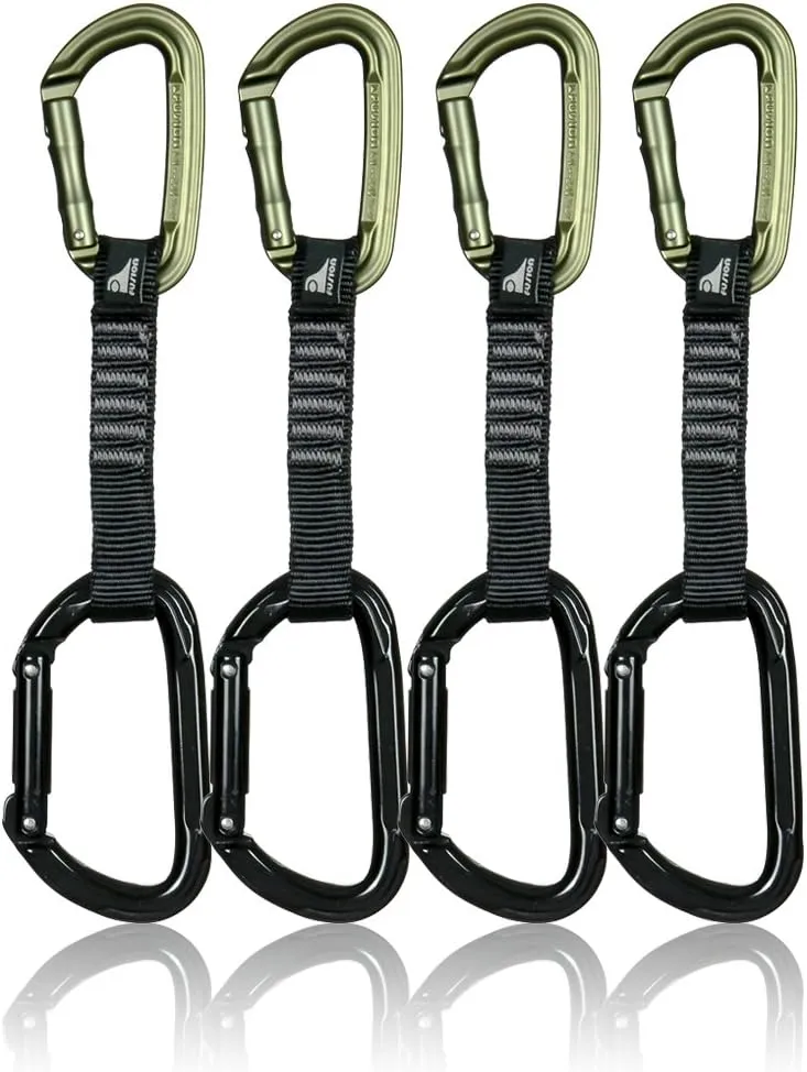 Fusion Climb 4-Pack 12cm Tactical Military Rescue Quickdraw Set with Contigua Straight Gate Green/Vapor Straight Gate Black Carabiners