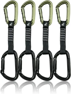 Fusion Climb 4-Pack 12cm Tactical Military Rescue Quickdraw Set with Contigua Straight Gate Green/Vapor Straight Gate Black Carabiners