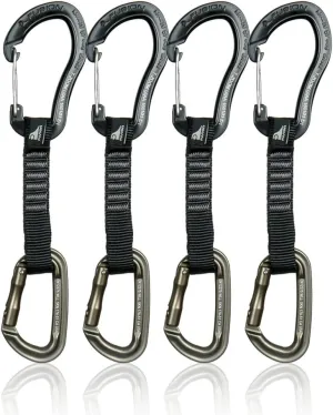 Fusion Climb 4-Pack 12cm Tactical Military Rescue Quickdraw Set with Techno Zoom Wire Gate Black/Contigua Straight Gate Brown Carabiners, One Size