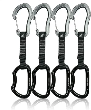 Fusion Climb 4-Pack 12cm Tactical Military Rescue Quickdraw Set with Techno Zoom Wire Gate Gray/Vapor Bent Gate Black Carabiners