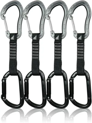 Fusion Climb 4-Pack 12cm Tactical Military Rescue Quickdraw Set with Techno Zoom Wire Gate Gray/Vapor Straight Gate Black Carabiners