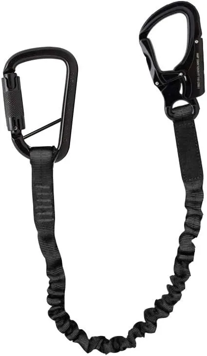 Fusion Tactical Tactical 2ft 24"x1" Internal Elastic Bungee Military Police Personal Retention Helo Lanyard with Dual Locking Snap Hook Carabiner 23kN Black(Made in USA)