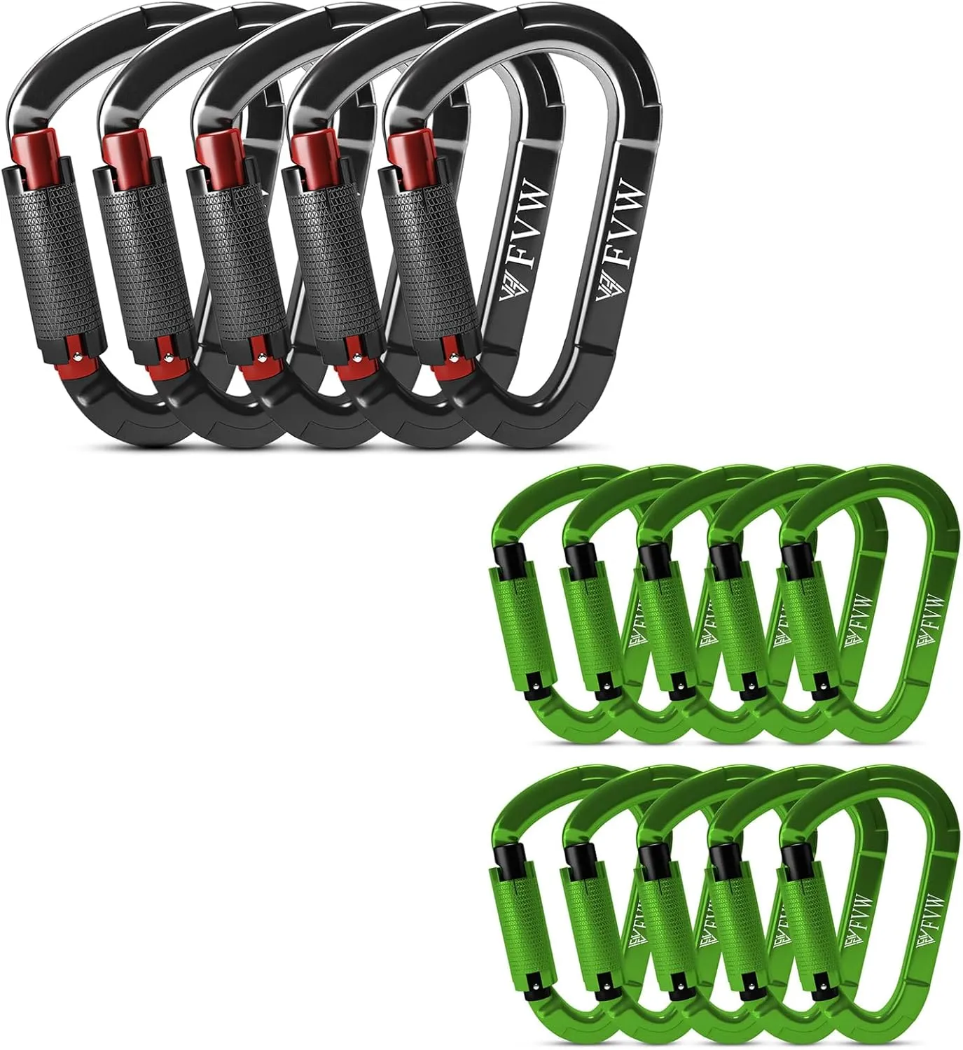 FVW Auto Locking Rock Climbing Carabiner Clips, UIAA Certified Professional 25KN (5620 lbs) Heavy Duty Caribeaners for Rappelling Swing Rescue & Gym etc, Large D-Shaped Carabiners