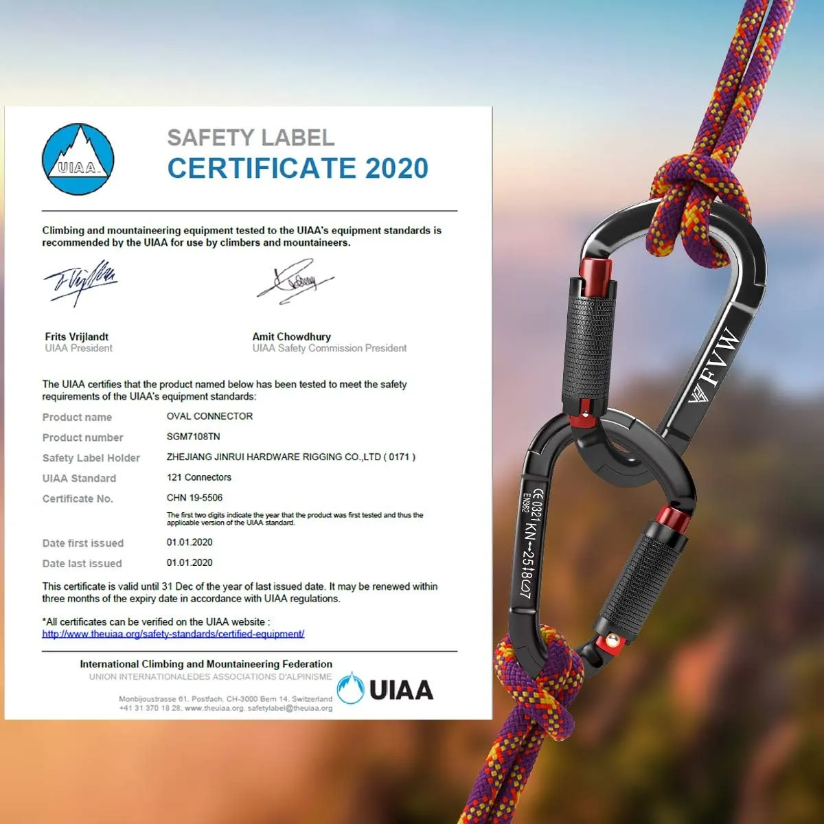 FVW Auto Locking Rock Climbing Carabiner Clips, UIAA Certified Professional 25KN (5620 lbs) Heavy Duty Caribeaners for Rappelling Swing Rescue & Gym etc,Large Carabiners,D-Shaped