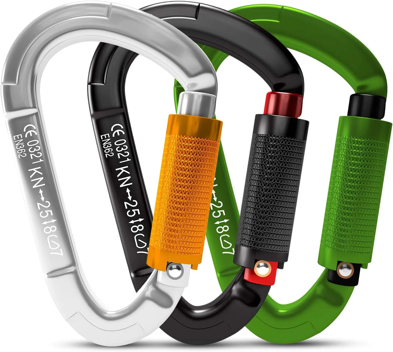 FVW Auto Locking Rock Climbing Carabiner Clips, UIAA Certified Professional 25KN (5620 lbs) Heavy Duty Caribeaners for Rappelling Swing Rescue & Gym etc,Large Carabiners,D-Shaped