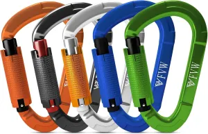 FVW Auto Locking Rock Climbing Carabiner Clips,Professional 25KN (5620 lbs) Heavy Duty Caribeaners for Rappelling Swing Rescue & Gym etc, Large D-Shaped Carabiners