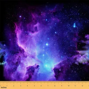 Galaxy Upholstery Fabric by The Yard, Purple Blue Universe Starry Sky Reupholstery Fabric for Chairs,Outer Space Theme Decorative Fabric for Outdoor and Home DIY Projects, 2 Yards, Blue Purple