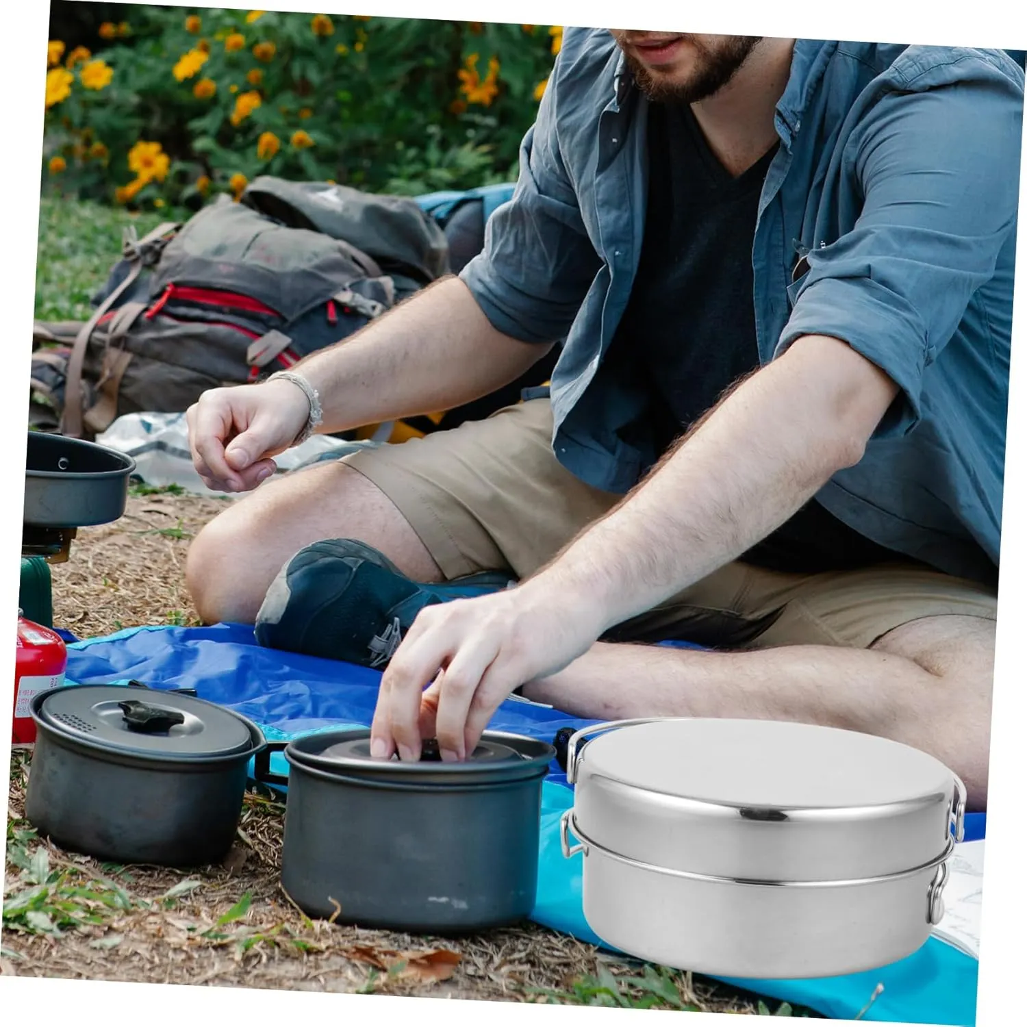 GANAZONO Outdoor Camping Pot Camping Pans Non Toaster Collapsible Jet Smart Frying Gears Camping Stove Gas