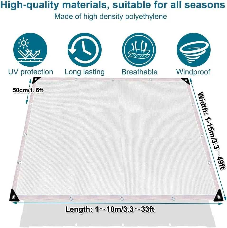 Garden Shade Cloth, Outdoor Sun Shade Net Cover, White Mesh Tarp with Grommets, 6.6ft 16ft 20ft 26ft Pergola Shade Netting, Apply to Greenhouse Lawn Patio(Size:6.6x10ft)