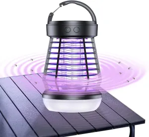 GARTO Bug Zapper Outdoor/Indoor, 2 in 1 Portable Camping Lanterns USB Rechargeable Mosquito Killer 2000mAh Battery Operated Cordless Fly Trap for Tents, Patios (Black)