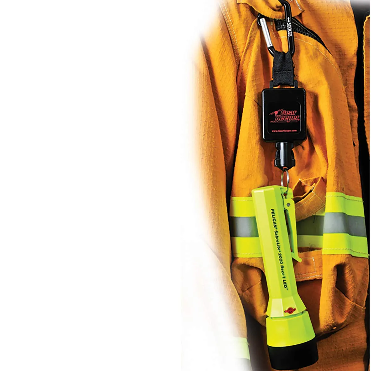 Gear Keeper Large Flashlight Retractor With 3” AL Carabiner - Flashlight Holder With HD Snap Clip - Ideal First Responder, Police, Military & FireFighter Accessories - 32” Extension - USA Made