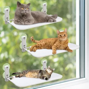 Geelin 3 Pack Cat Window Perch Seat Cordless with 4 Suction Cups, Reversible Cover, Foldable Cat Hammock Bed Window Ledge Shelf for Indoor Inside Large Kittens(Beige)
