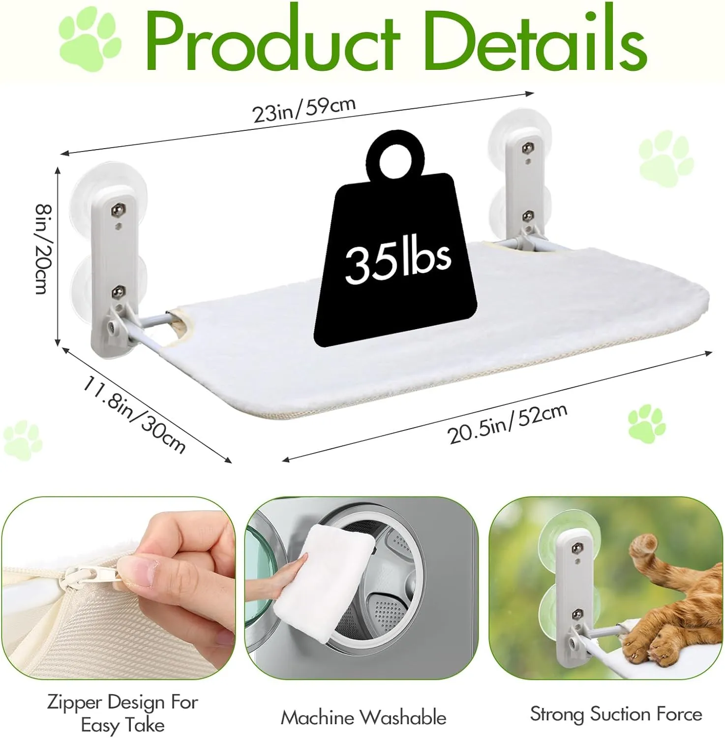 Geelin 3 Pack Cat Window Perch Seat Cordless with 4 Suction Cups, Reversible Cover, Foldable Cat Hammock Bed Window Ledge Shelf for Indoor Inside Large Kittens(Beige)