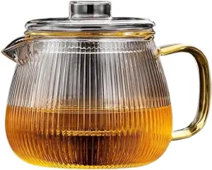 Glass Teapot 480/650ml Stripe Clear Glass Teapot With Tea Strainer Infuser Heat-resistant Kettle Flower Puer Oolong Pot Tea Diffuser(480ml)