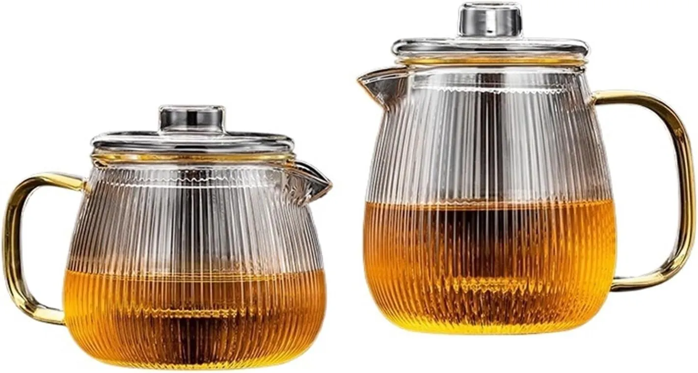 Glass Teapot 480/650ml Stripe Clear Glass Teapot With Tea Strainer Infuser Heat-resistant Kettle Flower Puer Oolong Pot Tea Diffuser(480ml)