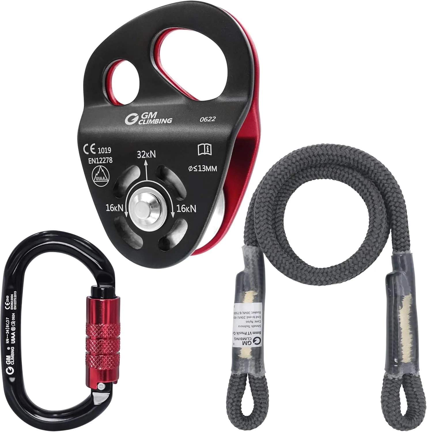 GM CLIMBING 32kN Double Tie-in Hitch Pulley CE UIAA Certified Hitch Tender Advance Prusiks for Arborist Tree Climbing Positioning Lanyards