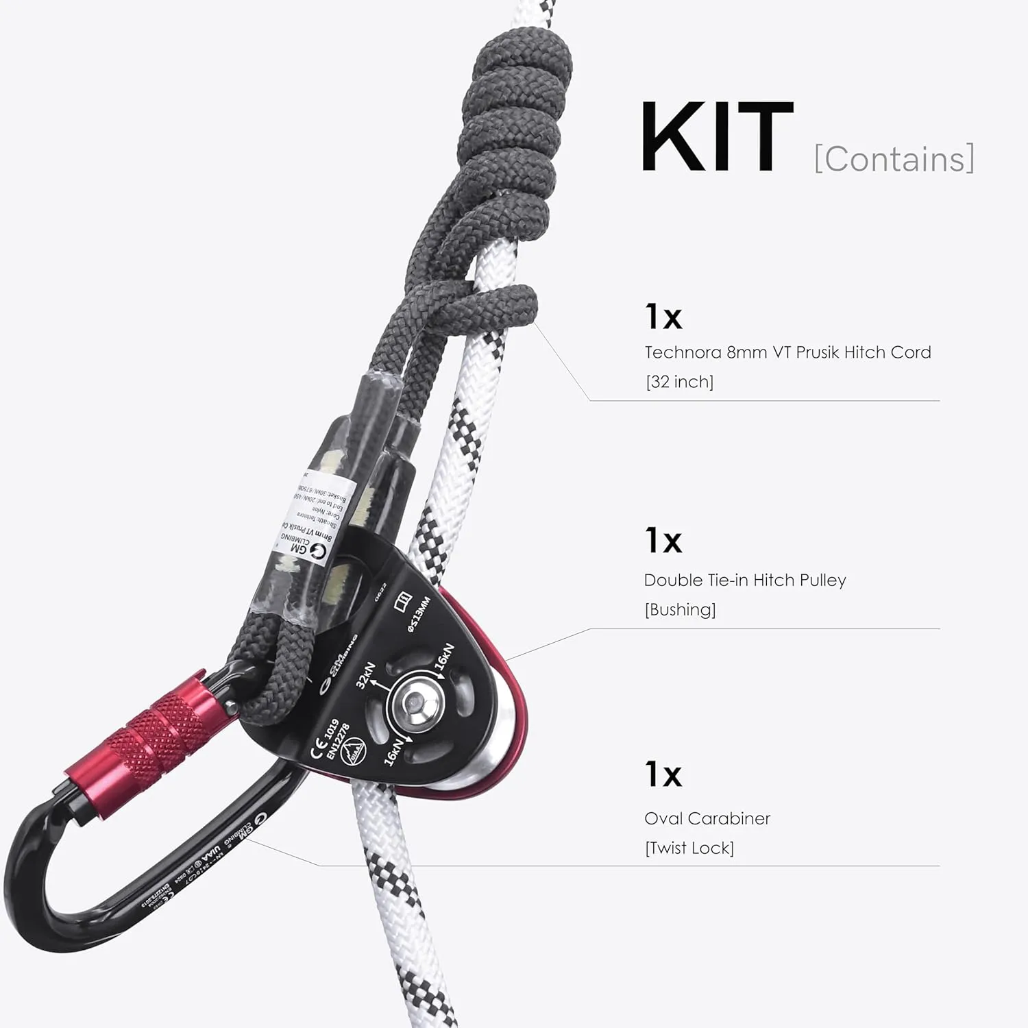 GM CLIMBING 32kN Double Tie-in Hitch Pulley CE UIAA Certified Hitch Tender Advance Prusiks for Arborist Tree Climbing Positioning Lanyards