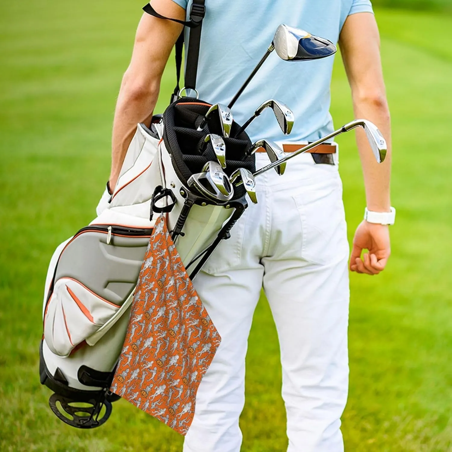 Golf Towel 24"X16" with Carabiner Clip for Golf Bag Towel Gift for Golfer Men Women-Halloween Mummy