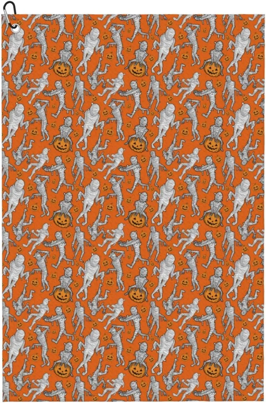 Golf Towel 24"X16" with Carabiner Clip for Golf Bag Towel Gift for Golfer Men Women-Halloween Mummy