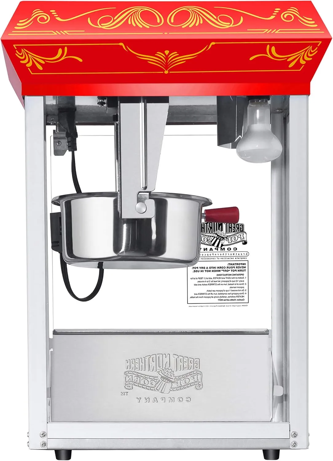 Good Time Popcorn Machine - 3-Gallon Popper with Steel Kettle, Old Maids Drawer, Warming Tray, and Scoop for Home by Great Northern Popcorn (Red)