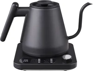 Gooseneck Electric Kettle, Variable Temp Control with 5 Presets & ±5°F Adjustments, 1200W Rapid Boil, 2H Keep Warm, Real-Time Temp Display, Precise Pouring, Coffee & Tea Kettle, Stainless Steel, Black