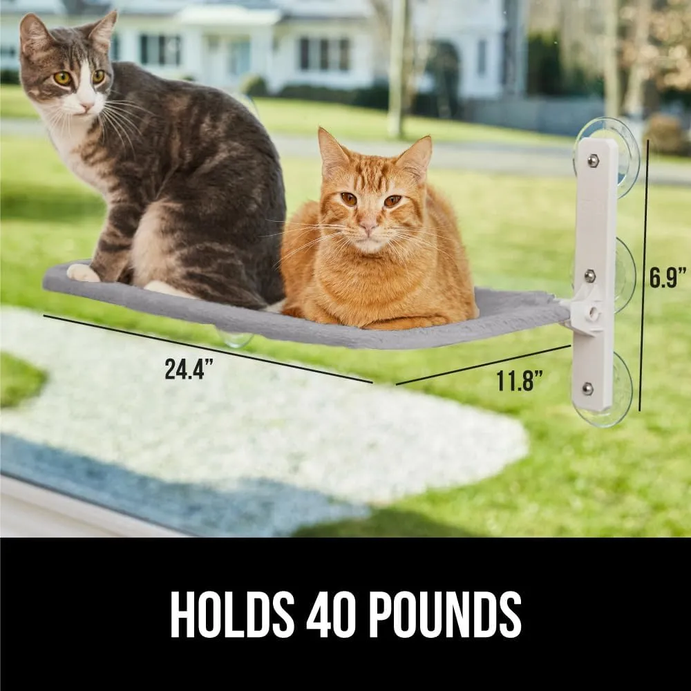 GORILLA GRIP Cat Window Perch, Sturdy Cat Hammock Bed Window Seat with 6 Large Suction Cups, Foldable Cordless Indoor Kitten Wall Shelves, Strong Metal Frame, Reversible Washable Cover, Large Gray