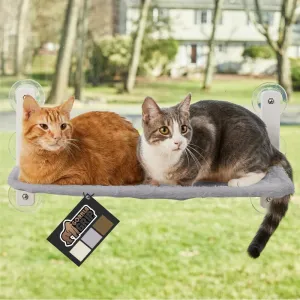 GORILLA GRIP Cat Window Perch, Sturdy Cat Hammock Bed Window Seat with 6 Large Suction Cups, Foldable Cordless Indoor Kitten Wall Shelves, Strong Metal Frame, Reversible Washable Cover, Large Gray