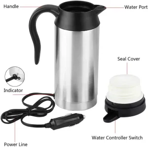 GOTOTOP 12V Kettle Car Kettle 750ml Electric Heating Travel Kettle Stainless Steel Travel Mug Car Cup DC 12V with Cigarette Lighter for Tea Coffee Milk Water 120W