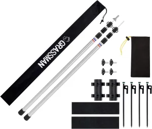 Grassman Tarp Poles - Tent Poles, Tent Poles Replacement, Canopy Poles, Awning Support Poles, Telescoping Tent Accessories, Portable & Adjustable Heavy Duty, Aluminum Tent Pole Set for Outdoor Camping