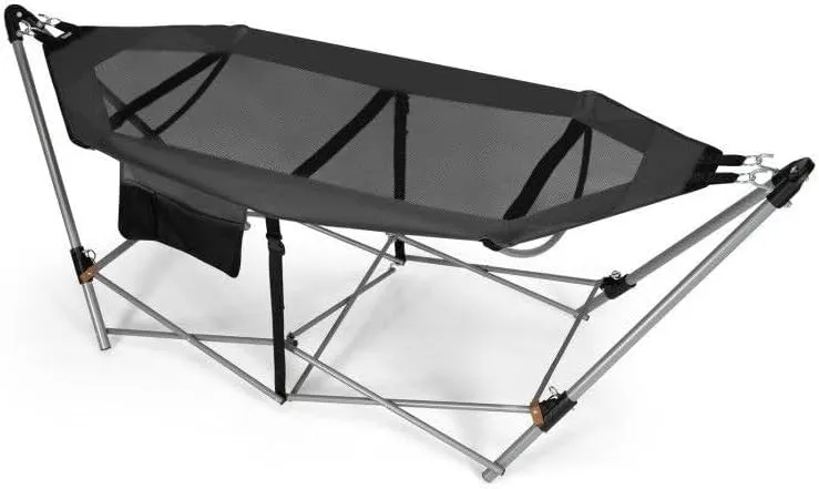 Grey Portable Camping Foldable Hammock with Stand and Carry Case New