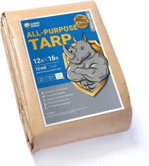 GUARD SHIELD Beige Tarp 12x16 Feet Large Tarps Heavy Duty Outdoor Tarpaulin Cover 12mil