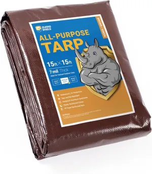 GUARD SHIELD Brown/Green Tarp 15x15 Feet Medium Duty Outdoor Waterproof Multi Purpose Poly Tarps Cover 7mil