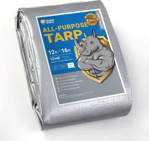 GUARD SHIELD Heavy Duty Tarp Waterproof 12x16 Feet Silver/Black Large Outdoor Tarps Cover 12mil