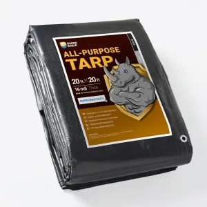 GUARD SHIELD Super Heavy Duty Black/Silver Ploy Tarp Cover 20x20 Feet Waterproof Tarps 16mil Thick UV and Tear Resistant Tarpualin