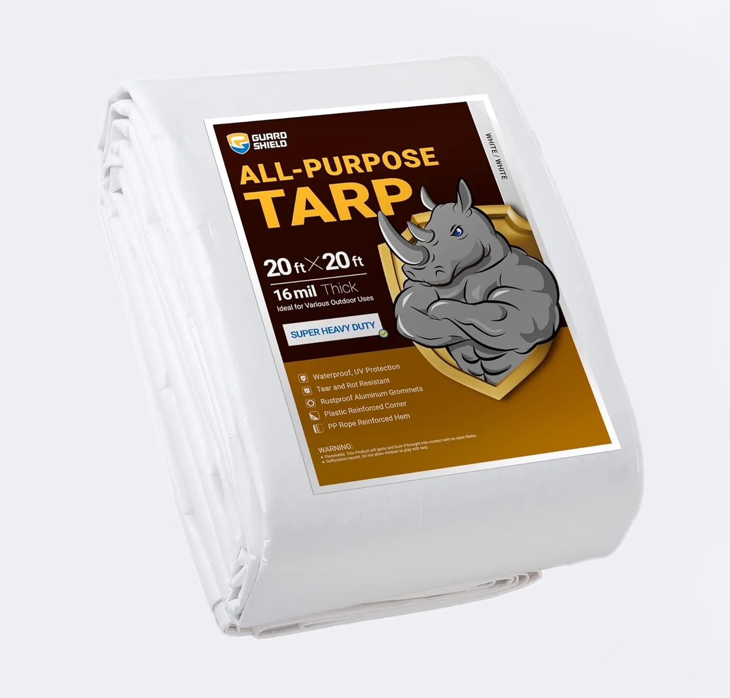 GUARD SHIELD Super Heavy Duty White Ploy Tarp Cover 20x20 Feet Waterproof Tarps 16mil Thick UV and Tear Resistant Tarpualin